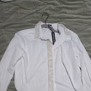 Velvet Heart White Embellished Button Down Shirt